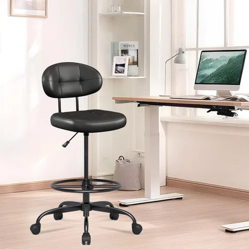 Vista 2 de Misolant Silla de dibujo sin brazos, silla de oficina alta con anillo reposapiés para escritorio de pie, pequeña silla de oficina ejecutiva de piel