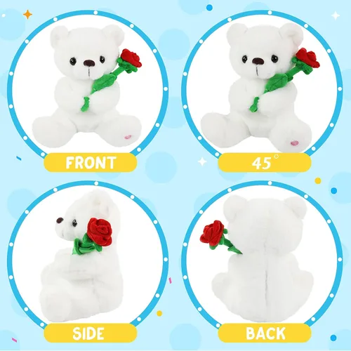 Vista 3 de Houwsbaby Oso de peluche brillante con oso blanco y rosa, juguete de peluche suave con luces LED de noche, cumpleaños, Navidad, para niños pequeños