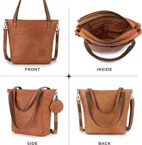 Vista 6 de BERLINER BAGS Bolso tote vintage de cuero genuino Verona, bolso de mano, comprador grande, bolsa de trabajo para mujer