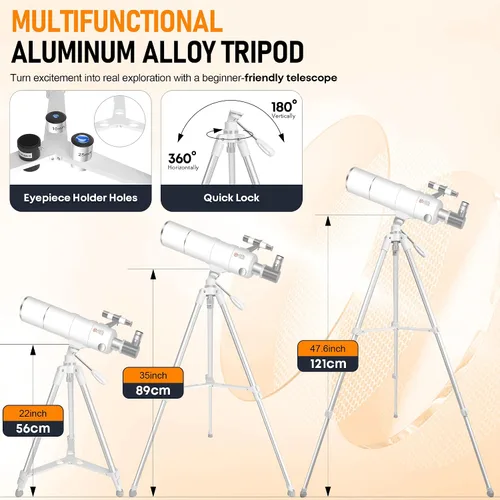 Vista 8 de Telescopio para adultos y niños de alta potencia, 3.543 in de apertura Blanco