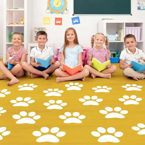 Vista 22 de ReliThick 30 Piezas Calcomanías de Suelo con Huellas de Patas 7.5" Huellas de Patas Grandes Adhesivo de Pared Autoadhesivo Calcomanía de Suelo