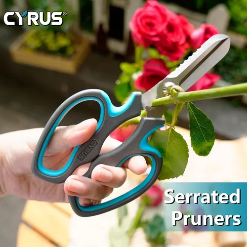 Vista 3 de CYRUS Tijeras de jardín Podadora con dientes de sierra Tijeras de poda Flor afilada (Azul con diente de sierra) Anti-Slip Ergonomic Grips Florist
