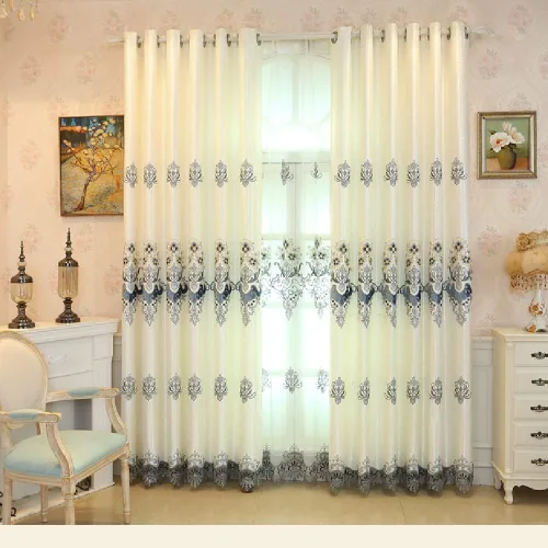 Vista 5 de Amidoudou 1 par de cortinas bordadas de lujo europeas para sala de estar y dormitorio (beige, 51 x 84 pulgadas)