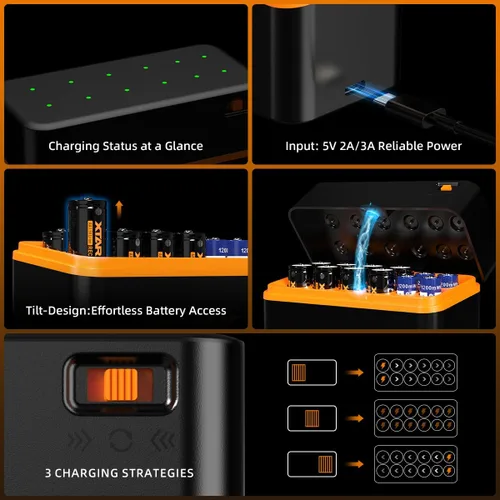 Vista 5 de XTAR AA Baterías Recargables con Cargador LC12 Doble a Baterías 1.5V 3600mWh AA 1200mWh AAA Kit (cargador+8AA+4AAA)