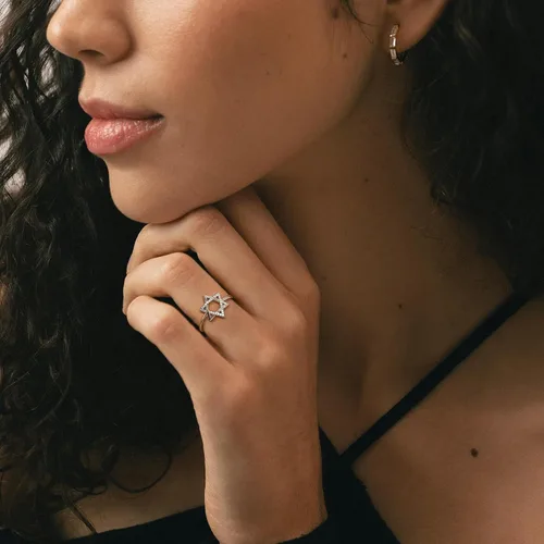 Vista 14 de Jewmon Anillo de plata de ley con estrella de David para mujer – Anillo ajustable Magen David – Amuleto Wicca – Regalos judíos