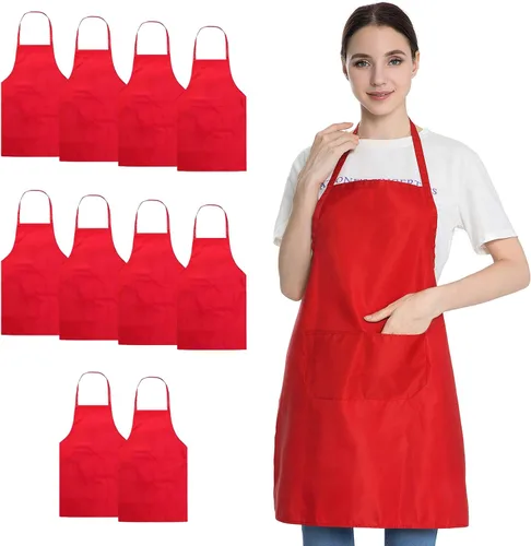 Vista 9 de Delantal negro con bolsillos para mujeres, hombres, adultos, chef, juego de 10 delantales de cocina a granel para cocinar, hornear, restaurante