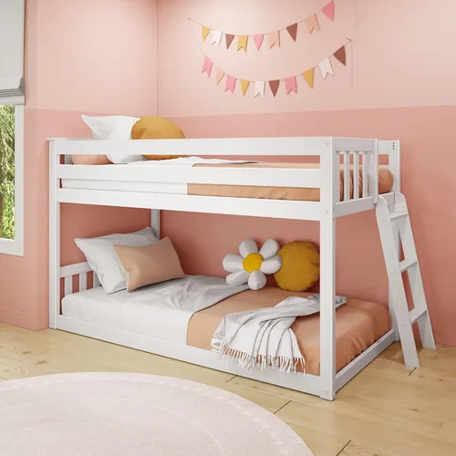 Vista 19 de Max & Lily - Litera baja, base de cama individual sobre individual para niños con escalera al final, color gris