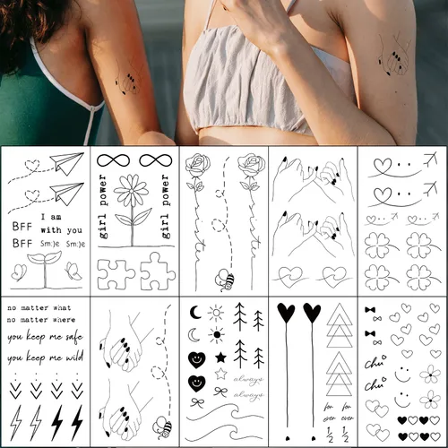 Vista 5 de Tatuajes temporales de flores realistas, 10 piezas pequeñas extraíbles de hojas botánicas para mujeres