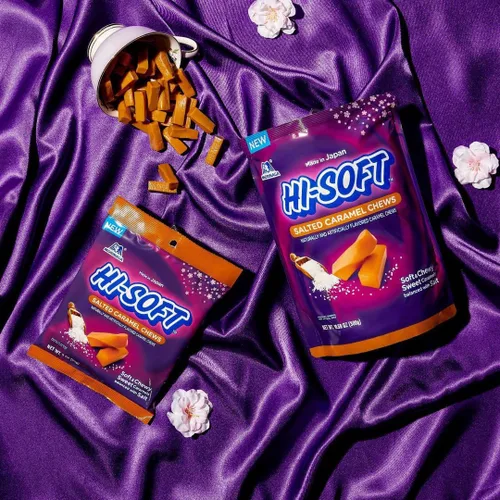 Vista 5 de HI-SOFT Caramelos masticables salados, 6 bolsas de pie, 3 onzas, caramelo masticable suave y salado para compartir golosinas, dulces a granel