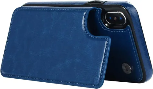Vista 3 de UEEBAI Funda para iPhone 11 Pro Max, funda de piel sintética de lujo con [dos cierres magnéticos] [ranuras para tarjetas] función de soporte