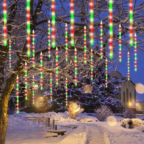 Vista 8 de LJLNION Luces de Lluvia de Meteoros, Luces de Navidad de Carámbanos para Exteriores de 12 Pulgadas, 8 Tubos 288 LED Luces de Carámbano Luz de Nieve