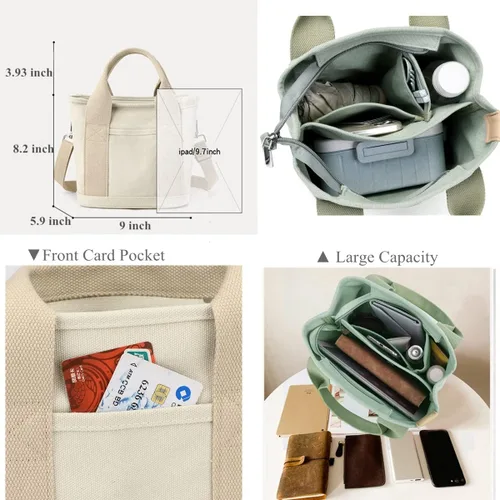 Vista 3 de SUNNY SHOP Bolsos cruzados para mujer, bolsa de lona con cremallera, organizador de bolsillos, bolsa de almuerzo para mujer, bolso pequeño de hombro