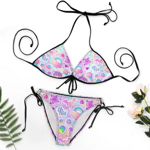 Vista 6 de Bright Mushrooms - Conjunto de bikinis para mujer, diseño de triángulo, 2 piezas, sexy, traje de baño