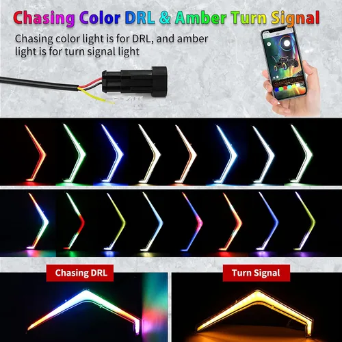 Vista 2 de RZR - Luz LED intermitente ámbar, color DRL de persecución de sueños, montaje de luz de colmillo frontal, compatible con POLARIS RZR XP 1000/XP