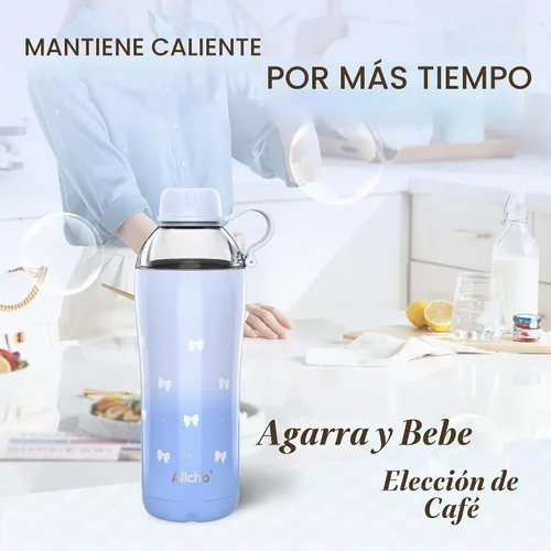 Vista 7 de Bow - Botella de agua aislada para mujeres, botellas de agua de acero inoxidable de 18 oz, de doble pared, 2 tapas (para beber y vaso) - Hidrata