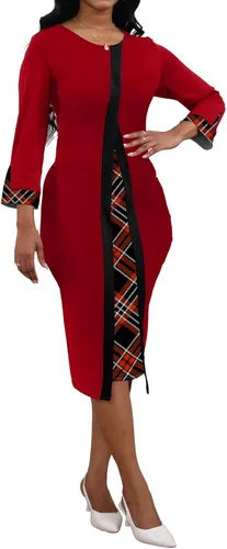 Vista 3 de Vestido para mujer, vestidos de iglesia para trabajo, negocios, entallado, manga dividida, cuello redondo, vestidos de lápiz florales