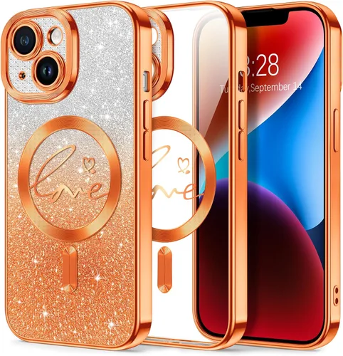Vista 167 de Hython Funda para iPhone Air con purpurina, compatible con MagSafe Love Heart fundas magnéticas transparentes para teléfono para mujeres y niñas