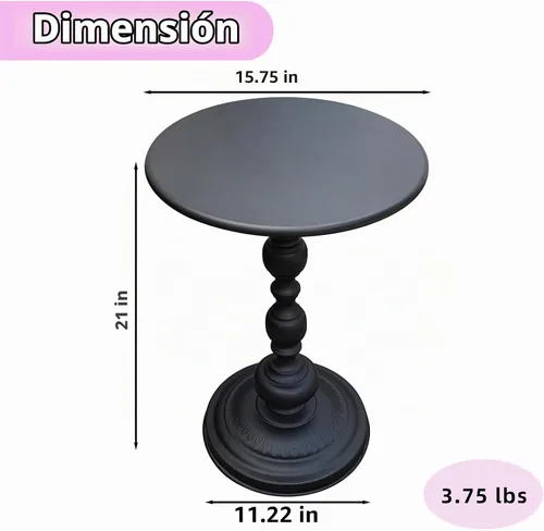 Vista 3 de Benkyo Mesa auxiliar redonda negra moderna de metal con pedestal para sala de estar, dormitorio, color negro
