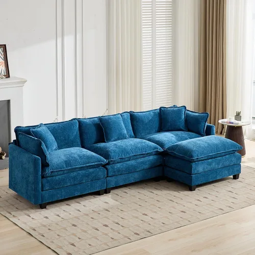 Vista 51 de Sofá seccional modular, sofá seccional en forma de L de 76.7 pulgadas con otomana móvil, cómodo loveseat de chenilla nube con reposabrazos