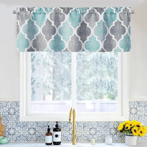 Vista 17 de Beauoop Cortinas 100% Opacas de 45 Pulgadas de Largo, 2 Paneles para Dormitorio, Sala de Estar, Gris Aqua Marroquí Geométrico, Oscurecimiento
