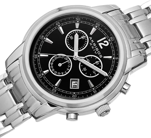Vista 2 de Akribos XXIV AK692 - Reloj cronógrafo suizo para hombre, 3 subesferas segundo, temporizador de minutos y fecha en pulsera de acero inoxidable
