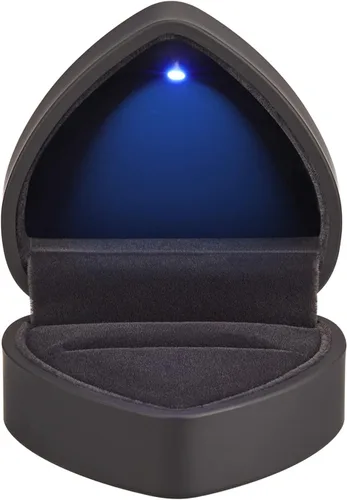 Vista 2 de LETURE Caja de regalo para anillos en forma de corazón con luz LED, joyero de terciopelo para aretes con luz, caja de exhibición de joyas para Negro