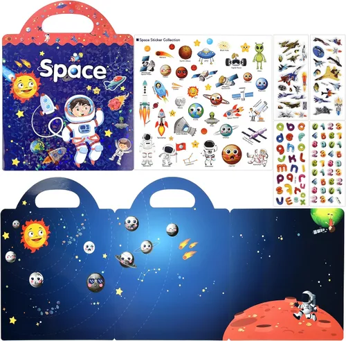 Vista 14 de ASTARON Libro de calcomanías reutilizables para niños pequeños, 88 piezas de calcomanías de animales, actividades para viajes por carretera