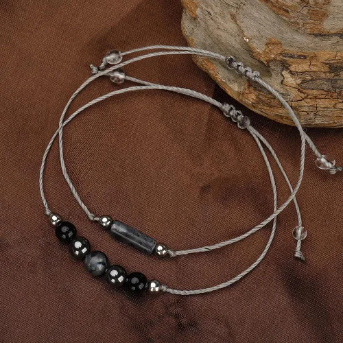 Vista 4 de Ronglry Pulsera de cristal para mujeres y hombres, piedras curativas espirituales, pulsera de gemas de amatista para aliviar la ansiedad, joyería