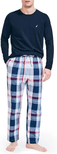 Vista 10 de Nautica pantalones de pijama para hombre, tejido suave, 100 % algodón, cintura elástica azul Depths