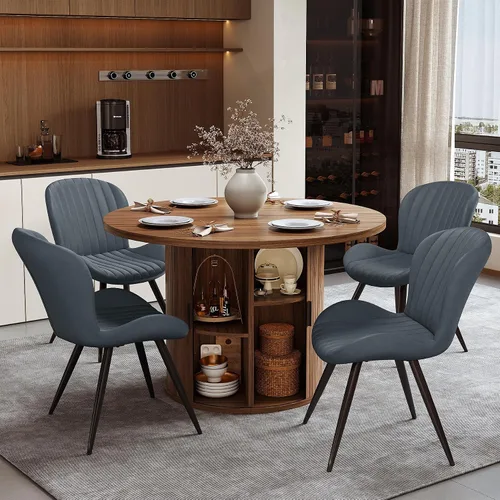 Vista 152 de Miereirl Moderno juego de comedor de 5 piezas para mesa redonda de madera de 4,31.5 pulgadas con estante de almacenamiento semiabierto y puerta