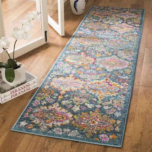 Vista 5 de SAFAVIEH Madison Collection - Alfombra decorativa de 2 pies 3 pulgadas x 3 pies 11 pulgadas, color azul y naranja, diseño de damasco bohemio,