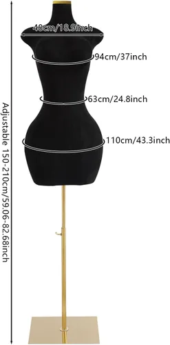 Vista 2 de Forma de vestido de maniquí femenino ajustable con soporte, modelo de torso de cuerpo completo para exhibición y costura de ropa, altura 59-83