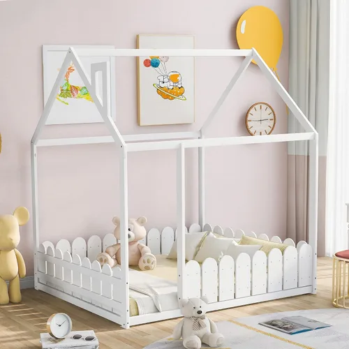Vista 11 de Merax House Bed Twin Size Wood Bed Frame with Roof and Fence for Girls, Boys, Weight Capacity No Limit (Espresso)