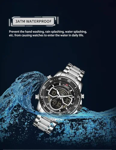 Vista 9 de NAVIFORCE Reloj para hombre cronógrafo impermeable deportivo analógico digital cuarzo relojes de negocios moda de acero inoxidable Militar