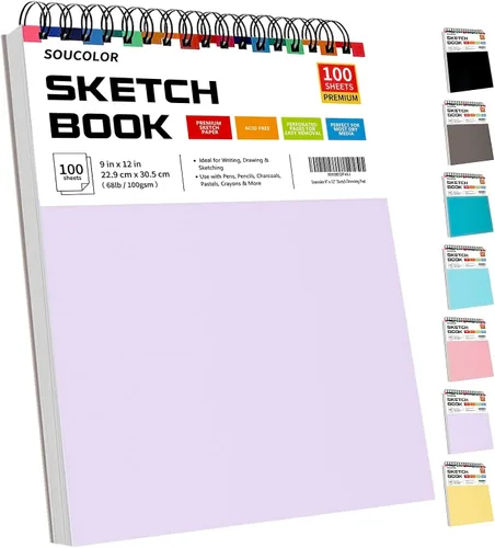 Vista 10 de Soucolor Suministros Escolares Cuaderno de bocetos de 9 x 12 pulgadas para profesor y estudiante de secundaria, paquete de 1 cuaderno de bocetos