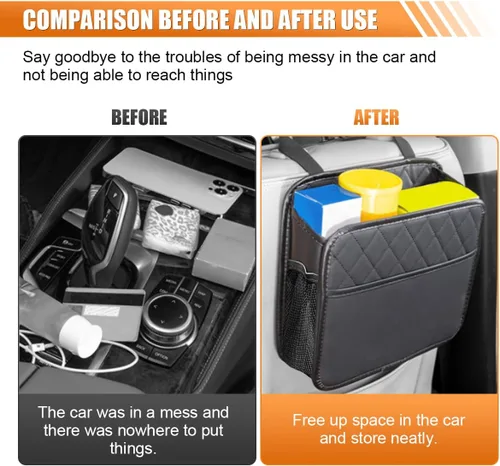 Vista 5 de Organizador clásico para asiento trasero de coche LAINLOY, negro, capacidad de 8L, plegable, montaje colgante, de piel sintética, unisex, 1 unidad