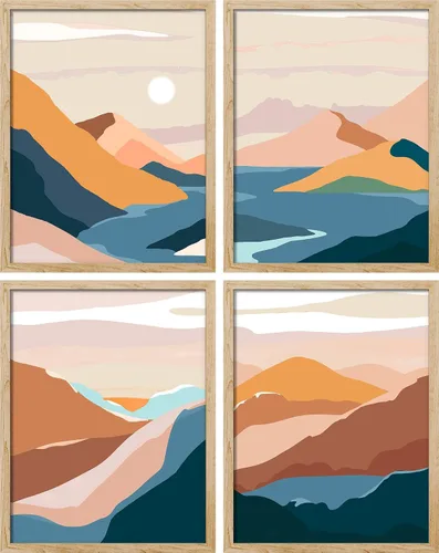 Vista 32 de SIGNWIN Marco de arte de pared de jirafa de safari africano, juego de 4 impresiones coloridas de paisaje, decoración de pared de naturaleza