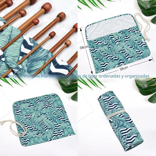 Vista 5 de Aeelike Juego de 18 pares de agujas de tejer de bambú, agujas de tejer de madera de 10 pulgadas de un solo punto con bolsa enrollable, juego