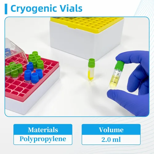 Vista 3 de CRYOGENIC VIALS - Tubos de muestra de 0.1 fl oz, rosca externa sin código de barras, autopie, PP, autoaplicable, radiación gamma esterilizada, 25