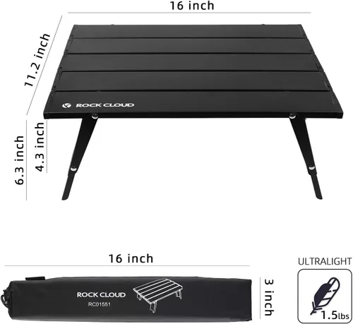 Vista 3 de Rock Cloud Mesa de Playa Plegable de Aluminio Ultraligera Ajustable en Altura, Mesa de Camping Portátil Mini