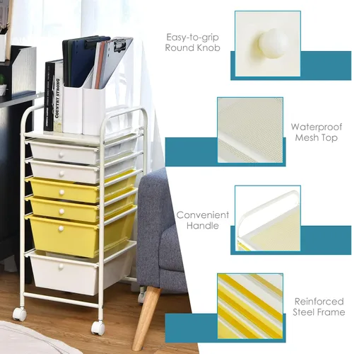 Vista 6 de Giantex Carro Organizador con 6 Cajones, con Ruedas, para Herramientas, Papel de Recortes, Hogar, Oficina, Escuela, Carro Utilitario Móvil Multiusos