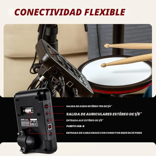 Vista 9 de Alesis Turbo Max Set de Batería Eléctrica con Almohadillas de Malla Silenciosas de 8", Lecciones, Bluetooth y Accesorios, Plegable