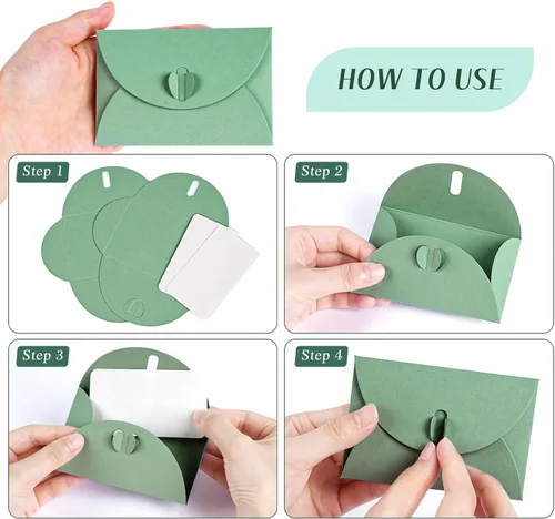 Vista 7 de ABSOFINE 25 piezas de sobres mini con cierre de corazón de 4.1x2.8 pulgadas, sobres bonitos de papel kraft para tarjetas de regalo, sobres pequeños