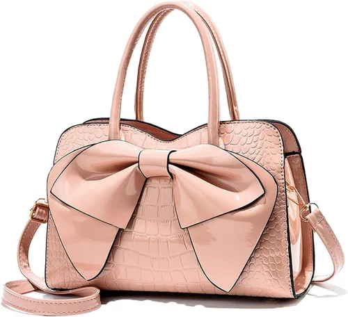 Vista 11 de Bolso tote en relieve de cocodrilo, asa superior con diseño de lazo, cierre de cremallera, bolso cruzado para fiesta de noche