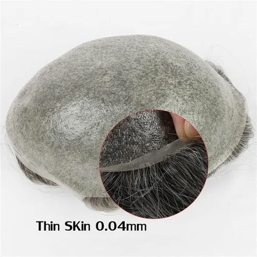 Vista 7 de Peluca de pelo gris para hombres, 8x10 pulgadas para hombres, sistema de cabello de piel ultra fina de 0.003 in, reemplazo de cabello con bucle en V