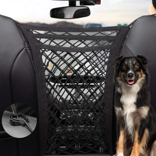 Vista 8 de Barrera de red para auto de 3 capas con organizador de malla de seguridad automática, bolsa de almacenamiento de malla elástica universal