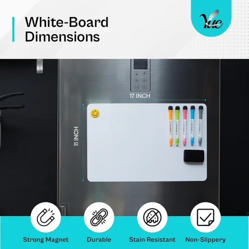 Vista 7 de Yuc hoja de pizarrón blanco magnético de 17" x 11", para colocar en el refrigerador y anotar las lista de comestibles para ir de compras