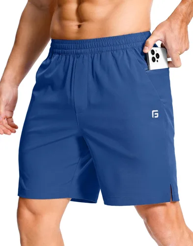 Vista 52 de GGJ Pantalones cortos deportivos ligeros para hombre con 2 bolsillos con cremallera de 7/5/9 pulgadas, pantalones cortos de tenis de secado rápido
