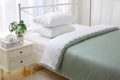 Vista 6 de Juego de 2 fundas de almohada con encaje blanco con flores 3D de aspecto retro noble y lujoso elegante, 100% algodón, tamaño estándar