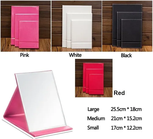 Vista 3 de JOLY Protable - Espejo plegable de piel sintética para maquillaje con soporte ajustable para uso personal, viajes (S, rojo)